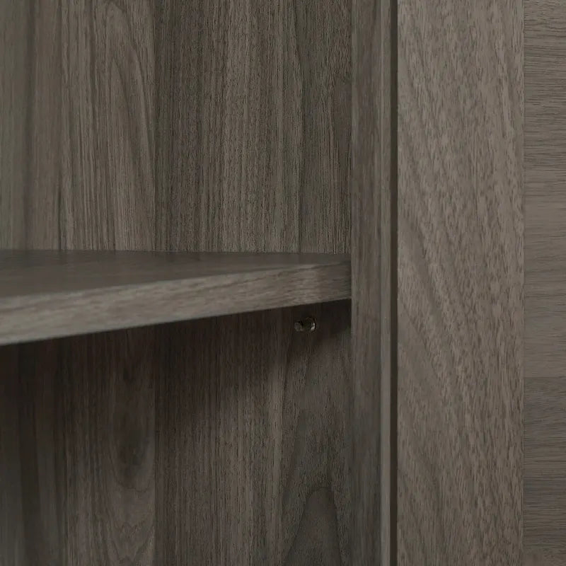 Credenza in finto rattan da 65" con ante a scomparsa, grigio pietra/rovere, 4 ante
