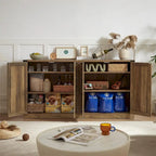 Credenza in finto rattan da 65" con ante a scomparsa, grigio pietra/rovere, 4 ante