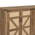 Credenza in finto rattan da 65" con ante a scomparsa, grigio pietra/rovere, 4 ante