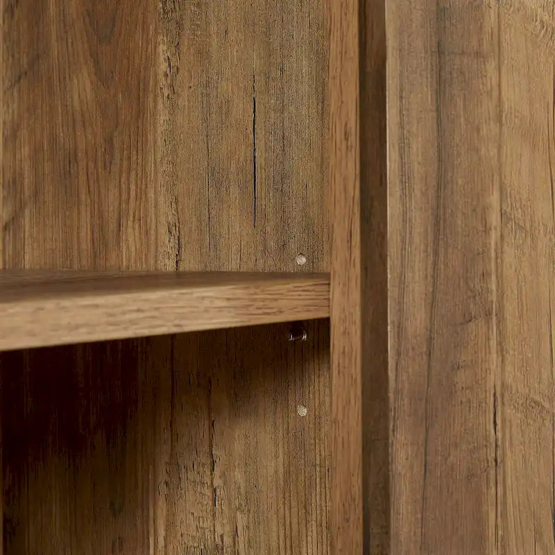 Credenza in finto rattan da 65" con ante a scomparsa, grigio pietra/rovere, 4 ante