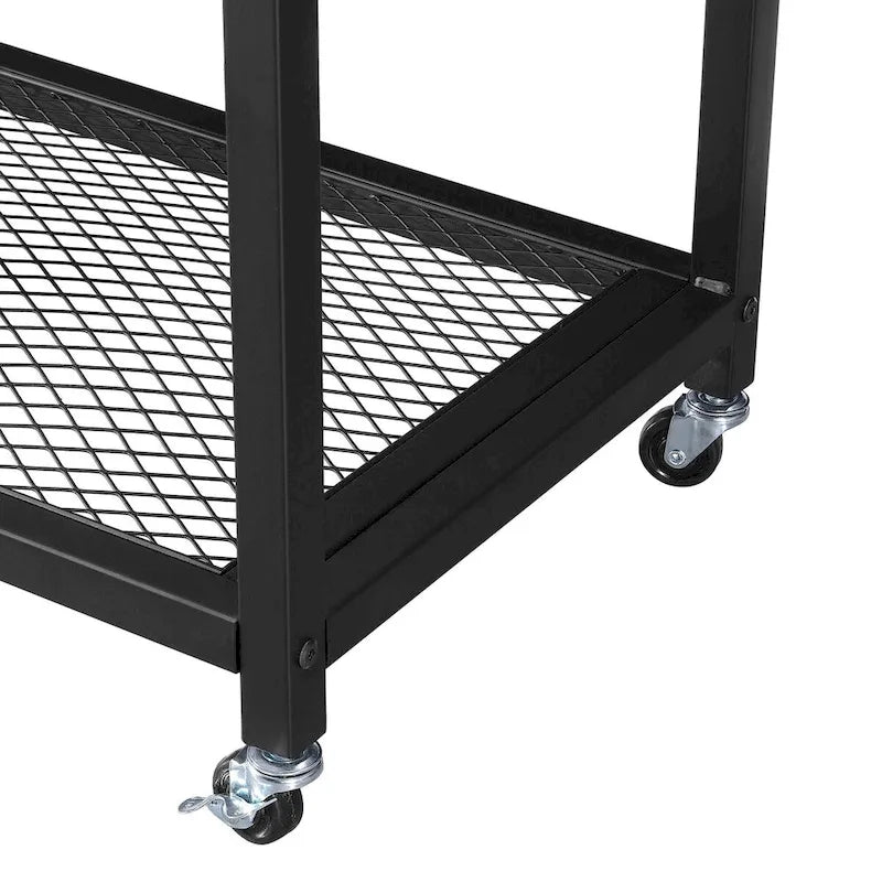 Nero, stile industriale, carrello a 3 ripiani con ripiani a rete, per 1
