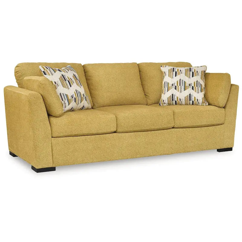 Divano in velluto giallo girasole, 3 posti, 239 cm L x 104 cm P x 99 cm H