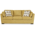 Divano in velluto giallo girasole, 3 posti, 239 cm L x 104 cm P x 99 cm H