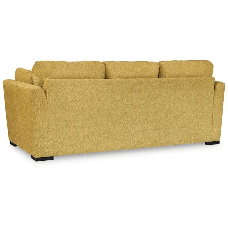 Divano in velluto giallo girasole, 3 posti, 239 cm L x 104 cm P x 99 cm H
