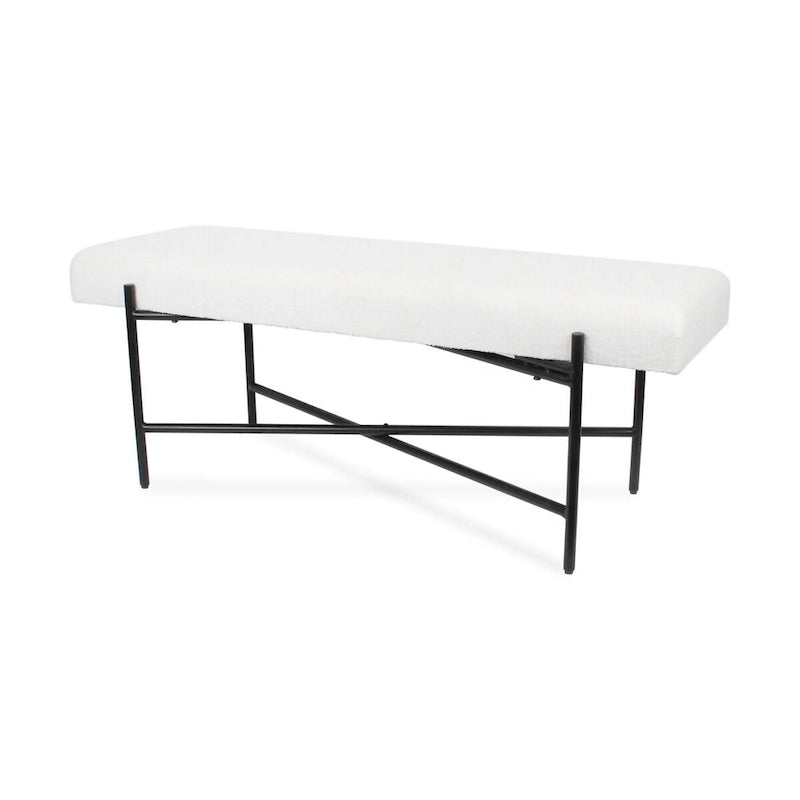 Panca da ingresso con cuscino Sherpa bianco, Struttura in metallo, 1 posto