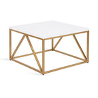 Tavolino da Caffè Quadrato Bianco/Oro, Stile Geometrico Moderno, Uso Singolo