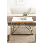 Tavolino da Caffè Quadrato Bianco/Oro, Stile Geometrico Moderno, Uso Singolo