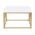 Tavolino da Caffè Quadrato Bianco/Oro, Stile Geometrico Moderno, Uso Singolo