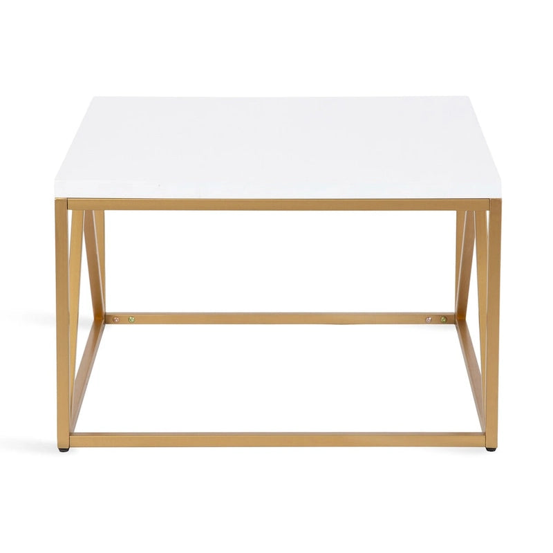 Tavolino da Caffè Quadrato Bianco/Oro, Stile Geometrico Moderno, Uso Singolo