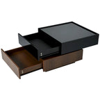 Tavolino da caffè quadrato bicolore bianco e nero a 2 ripiani con piano girevole e 2 cassetti, per 1-2 persone