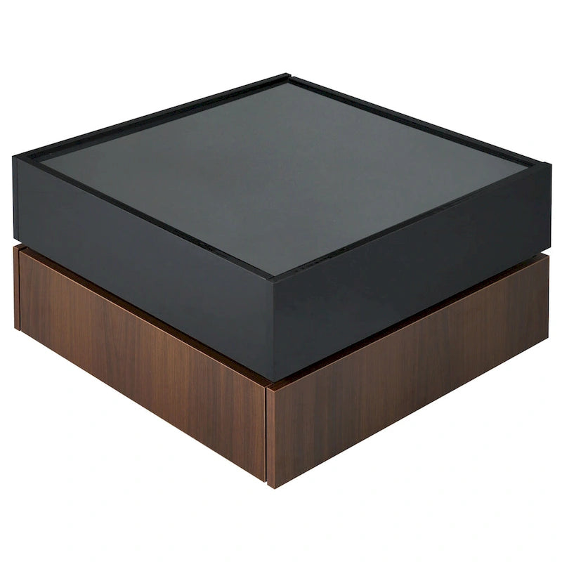 Tavolino da caffè quadrato bicolore bianco e nero a 2 ripiani con piano girevole e 2 cassetti, per 1-2 persone
