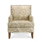 Poltrona d'accento in tessuto grigio misto/beige+giallo con gambe in legno, seduta singola