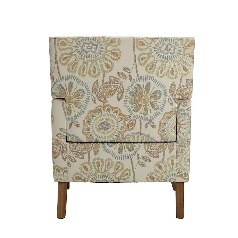 Poltrona d'accento in tessuto grigio misto/beige+giallo con gambe in legno, seduta singola