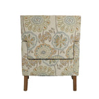 Poltrona d'accento in tessuto grigio misto/beige+giallo con gambe in legno, seduta singola