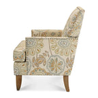 Poltrona d'accento in tessuto grigio misto/beige+giallo con gambe in legno, seduta singola