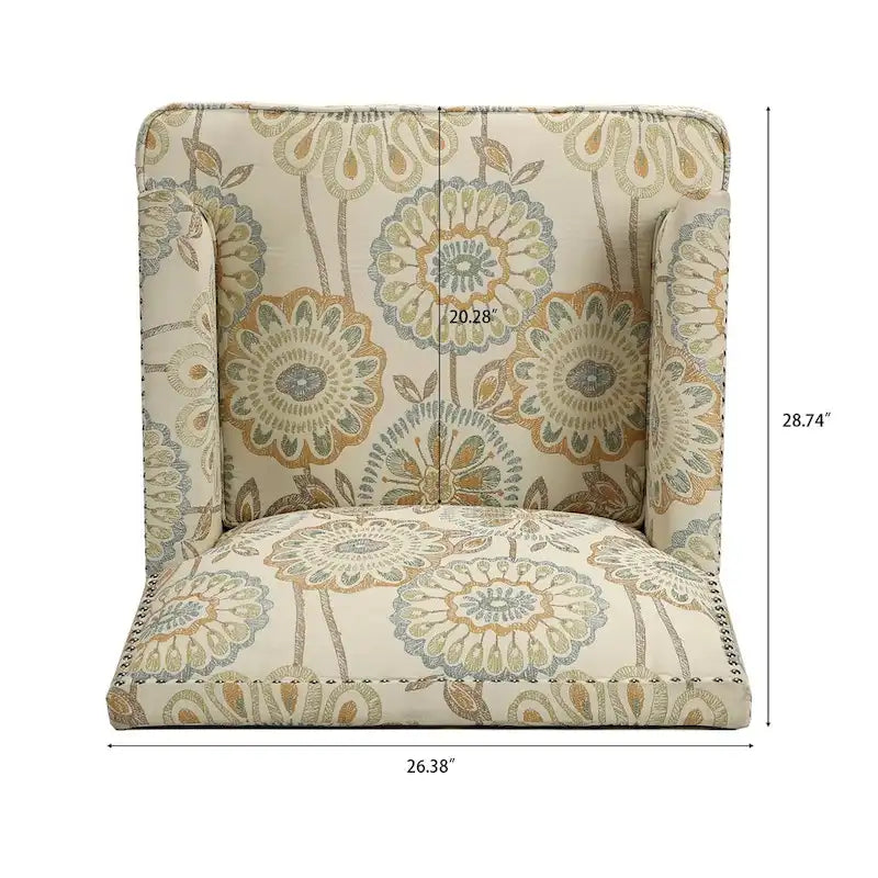 Poltrona d'accento in tessuto grigio misto/beige+giallo con gambe in legno, seduta singola