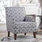 Poltrona d'accento in tessuto grigio misto/beige+giallo con gambe in legno, seduta singola