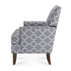 Poltrona d'accento in tessuto grigio misto/beige+giallo con gambe in legno, seduta singola