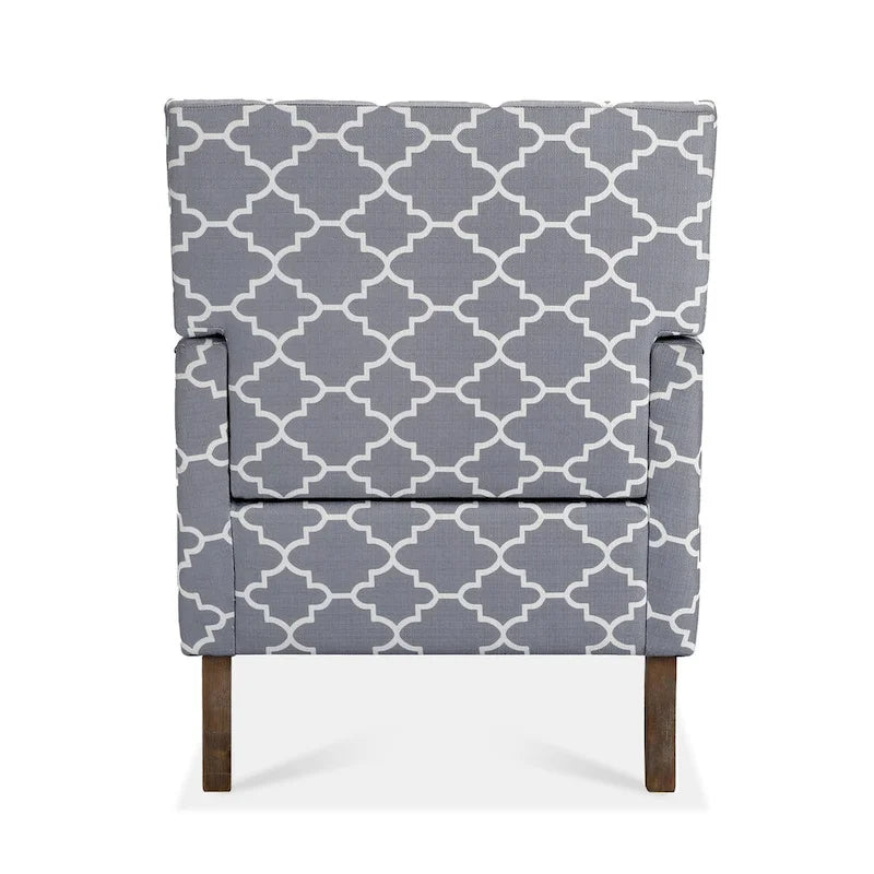 Poltrona d'accento in tessuto grigio misto/beige+giallo con gambe in legno, seduta singola