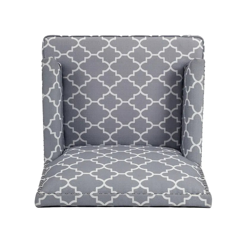 Poltrona d'accento in tessuto grigio misto/beige+giallo con gambe in legno, seduta singola
