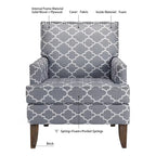 Poltrona d'accento in tessuto grigio misto/beige+giallo con gambe in legno, seduta singola