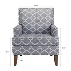 Poltrona d'accento in tessuto grigio misto/beige+giallo con gambe in legno, seduta singola